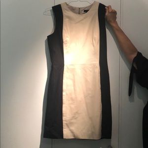 Aqua, real leather cream and black dress,